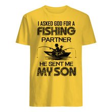 Load image into Gallery viewer, God Sent Me My Son As A Fishing Partner Special Custom Design Guys Tee