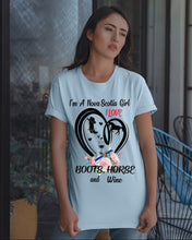 Load image into Gallery viewer, I'm A Nova Scotia Girl Loves Boots Horse And Wine For Personalized Nation Gift Guys Tee