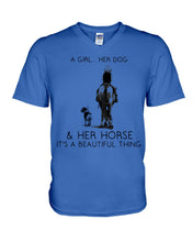 Load image into Gallery viewer, A Girl Her Dog Her Horse It's A Beautiful Thing Guys V-Neck