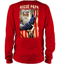 Load image into Gallery viewer, Aussie Papa America Flag Unique Custom Design For Dog Lovers Unisex Long Sleeve