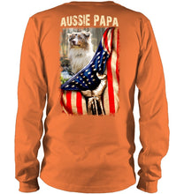 Load image into Gallery viewer, Aussie Papa America Flag Unique Custom Design For Dog Lovers Unisex Long Sleeve