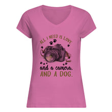 Load image into Gallery viewer, All I Need IS Love And A Camera And A Dog Gift For Dog Lovers Ladies V-Neck