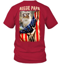 Load image into Gallery viewer, Aussie Papa America Flag Unique Custom Design For Dog Lovers Guys Tee
