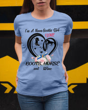 Load image into Gallery viewer, I'm A Nova Scotia Girl  Loves Boots Horse And Wine  For Personalized Nation Gift Ladies Tee
