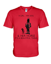 Load image into Gallery viewer, A Girl Her Dog Her Horse It's A Beautiful Thing Guys V-Neck
