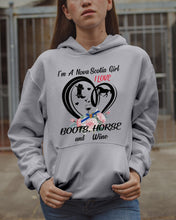 Load image into Gallery viewer, I'm A Nova Scotia Girl  Loves Boots Horse And Wine  For Personalized Nation Gift Hoodie
