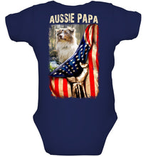 Load image into Gallery viewer, Aussie Papa America Flag Unique Custom Design For Dog Lovers Baby Onesie
