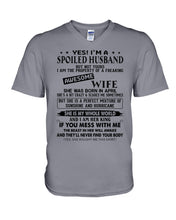 Load image into Gallery viewer, A Spoiled Husband Of    April  Freaking Awesome Wife For Birthday Gift Guys V-Neck
