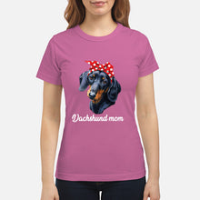 Load image into Gallery viewer, Dachshund Mom With Polka Dots Hair Red Bow Gift For Dog Lovers Ladies Tee
