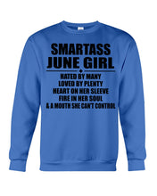 Load image into Gallery viewer, Birthday Gift For Smartass June GirlHeart On Her Sleeve Sweatshirt
