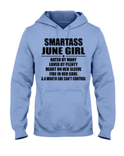 Load image into Gallery viewer, Birthday Gift For Smartass June GirlHeart On Her Sleeve Hoodie
