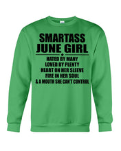Load image into Gallery viewer, Birthday Gift For Smartass June GirlHeart On Her Sleeve Sweatshirt
