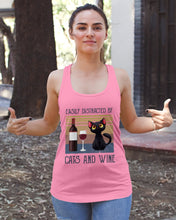 Load image into Gallery viewer, Easily Distracted By Cats And Wine Special Custom Design Ladies Flowy Tank
