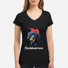Load image into Gallery viewer, Dachshund Mom With Polka Dots Hair Red Bow Gift For Dog Lovers Ladies V-Neck

