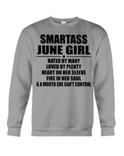 Load image into Gallery viewer, Birthday Gift For Smartass June GirlHeart On Her Sleeve Sweatshirt
