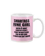 Load image into Gallery viewer, Birthday Gift For Smartass June GirlHeart On Her Sleeve Mug

