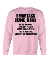 Load image into Gallery viewer, Birthday Gift For Smartass June GirlHeart On Her Sleeve Sweatshirt
