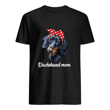Load image into Gallery viewer, Dachshund Mom With Polka Dots Hair Red Bow Gift For Dog Lovers Guys Tee
