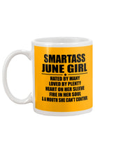 Load image into Gallery viewer, Birthday Gift For Smartass June GirlHeart On Her Sleeve Mug
