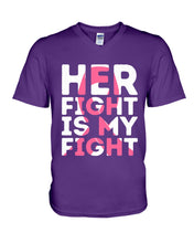 Load image into Gallery viewer, Her Fight Is My Fight Breast Cancer Awareness Meaningful Gift Guys V-Neck
