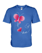 Load image into Gallery viewer, Faith Butterfly Breast Cancer Awareness Custom Design Guys V-Neck
