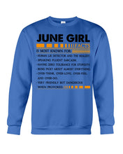 Load image into Gallery viewer, June Girl Facts Very Friendly But Dangerous Custom Design Sweatshirt
