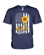 Load image into Gallery viewer, Birthday Gift For July Girl American Flag With Sunflower Guys V-Neck
