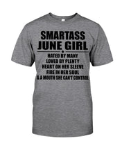Load image into Gallery viewer, Birthday Gift For Smartass June GirlHeart On Her Sleeve Guys Tee
