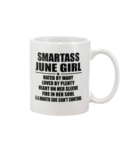 Load image into Gallery viewer, Birthday Gift For Smartass June GirlHeart On Her Sleeve Mug
