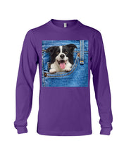 Load image into Gallery viewer, Border Collie In Denim Pocket Gift For Dog Lovers Unisex Long Sleeve
