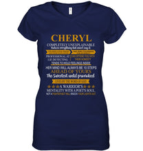 Load image into Gallery viewer, Cheryl Custom Name Gift A Warrior's Mentality With A Poet's Soul Ladies V-Neck
