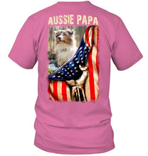 Load image into Gallery viewer, Aussie Papa America Flag Unique Custom Design For Dog Lovers Guys Tee

