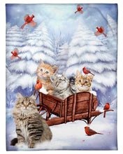 Load image into Gallery viewer, Cat Snow Pine Cardinal Gift For Cat Lovers Fleece Blanket
