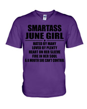 Load image into Gallery viewer, Birthday Gift For Smartass June GirlHeart On Her Sleeve Guys V-Neck
