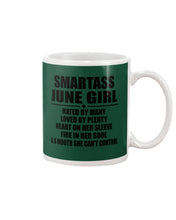 Load image into Gallery viewer, Birthday Gift For Smartass June GirlHeart On Her Sleeve Mug
