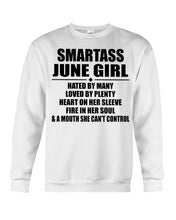 Load image into Gallery viewer, Birthday Gift For Smartass June GirlHeart On Her Sleeve Sweatshirt
