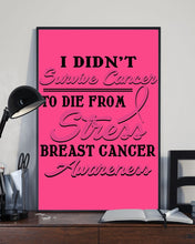 Load image into Gallery viewer, I Didn't Survive Cancer To Die From Stress Breast Cancer Awareness Vertical Poster
