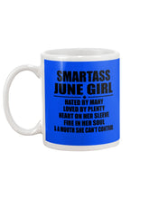 Load image into Gallery viewer, Birthday Gift For Smartass June GirlHeart On Her Sleeve Mug
