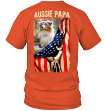 Load image into Gallery viewer, Aussie Papa America Flag Unique Custom Design For Dog Lovers Guys Tee
