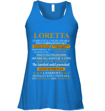 Load image into Gallery viewer, Loretta Custom Name Gift A Warrior's Mentality With A Poet's Soul Ladies Flowy Tank
