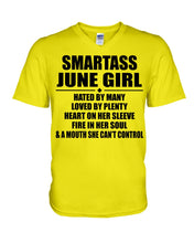 Load image into Gallery viewer, Birthday Gift For Smartass June GirlHeart On Her Sleeve Guys V-Neck
