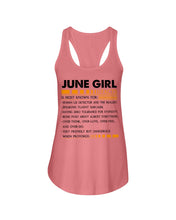 Load image into Gallery viewer, June Girl Facts Very Friendly But Dangerous Custom Design Ladies Flowy Tank
