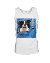 Load image into Gallery viewer, Border Collie In Denim Pocket Gift For Dog Lovers Unisex Tank Top
