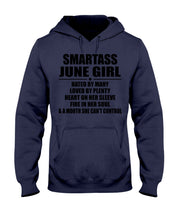Load image into Gallery viewer, Birthday Gift For Smartass June GirlHeart On Her Sleeve Hoodie
