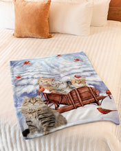 Load image into Gallery viewer, Cat Snow Pine Cardinal Gift For Cat Lovers Fleece Blanket
