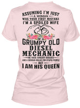 Load image into Gallery viewer, Assuming I'm Just A Woman - I'm A Spoiled Wife Of A Grumpy Old Diesel Mechanic Ladies V-Neck

