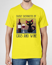 Load image into Gallery viewer, Easily Distracted By Cats And Wine Special Custom Design Guys V-Neck
