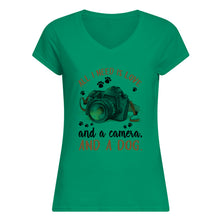 Load image into Gallery viewer, All I Need IS Love And A Camera And A Dog Gift For Dog Lovers Ladies V-Neck

