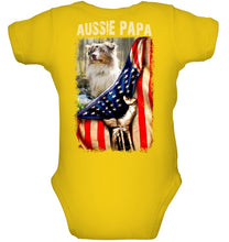 Load image into Gallery viewer, Aussie Papa America Flag Unique Custom Design For Dog Lovers Baby Onesie
