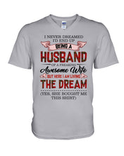 Load image into Gallery viewer, Being A Husband Of An Awesome Wife Gift For Family Plaid Red Guys V-Neck
